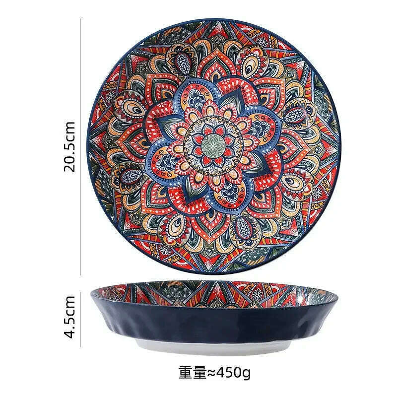 KIMLUD, Creative Ceramic Tableware Set, Large Plate, Bohemian Style Dish Combination, Dinner Plate Set, Bowl and Plate Set, KIMLUD Womens Clothes