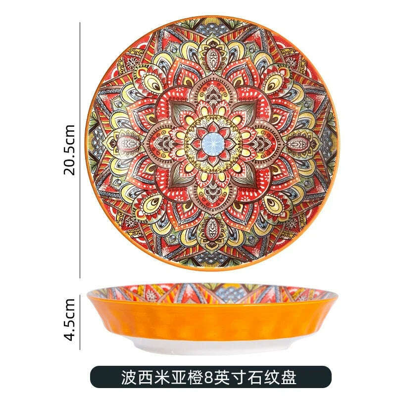 KIMLUD, Creative Ceramic Tableware Set, Large Plate, Bohemian Style Dish Combination, Dinner Plate Set, Bowl and Plate Set, KIMLUD Womens Clothes