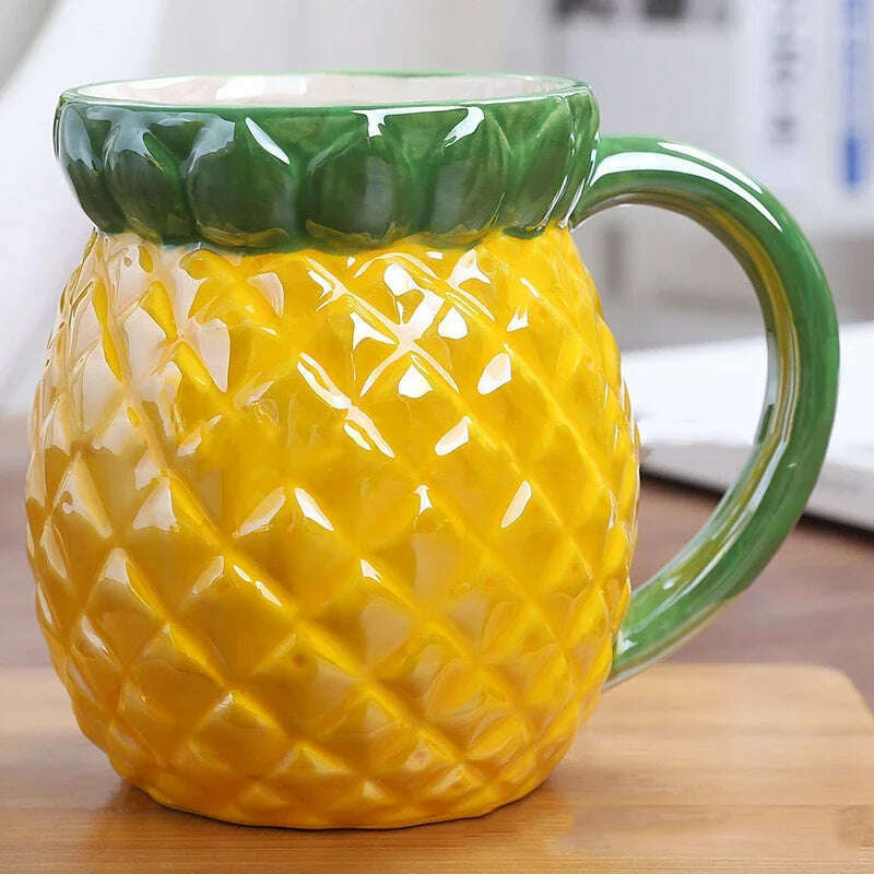 KIMLUD, Creative Cute Pet Fruit Cup Ceramic Mug Custom Children Water Cup Milk Cup European And American Office Cup, 430-600ml / Pineapple, KIMLUD Womens Clothes