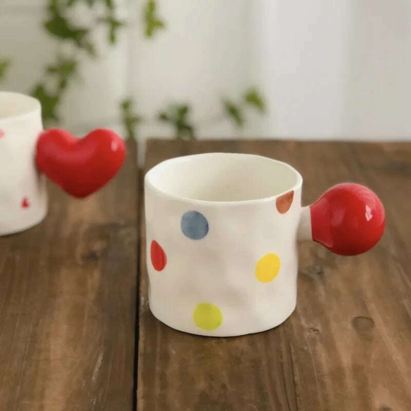 KIMLUD, Creative Hand Drawn Love Heart Cup Cute Round Handle Cup Colorful Polka Dot Cup Student Water Cup Mug Mug Coffee Mug Ins, KIMLUD Womens Clothes