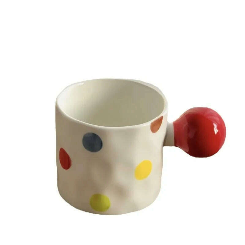 KIMLUD, Creative Hand Drawn Love Heart Cup Cute Round Handle Cup Colorful Polka Dot Cup Student Water Cup Mug Mug Coffee Mug Ins, KIMLUD Women's Clothes