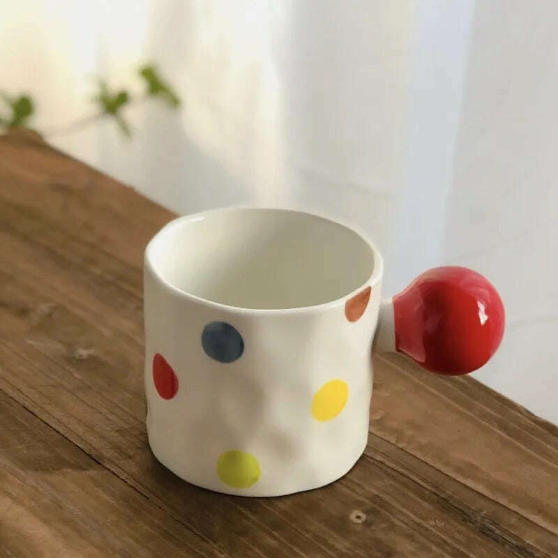 KIMLUD, Creative Hand Drawn Love Heart Cup Cute Round Handle Cup Colorful Polka Dot Cup Student Water Cup Mug Mug Coffee Mug Ins, KIMLUD Women's Clothes