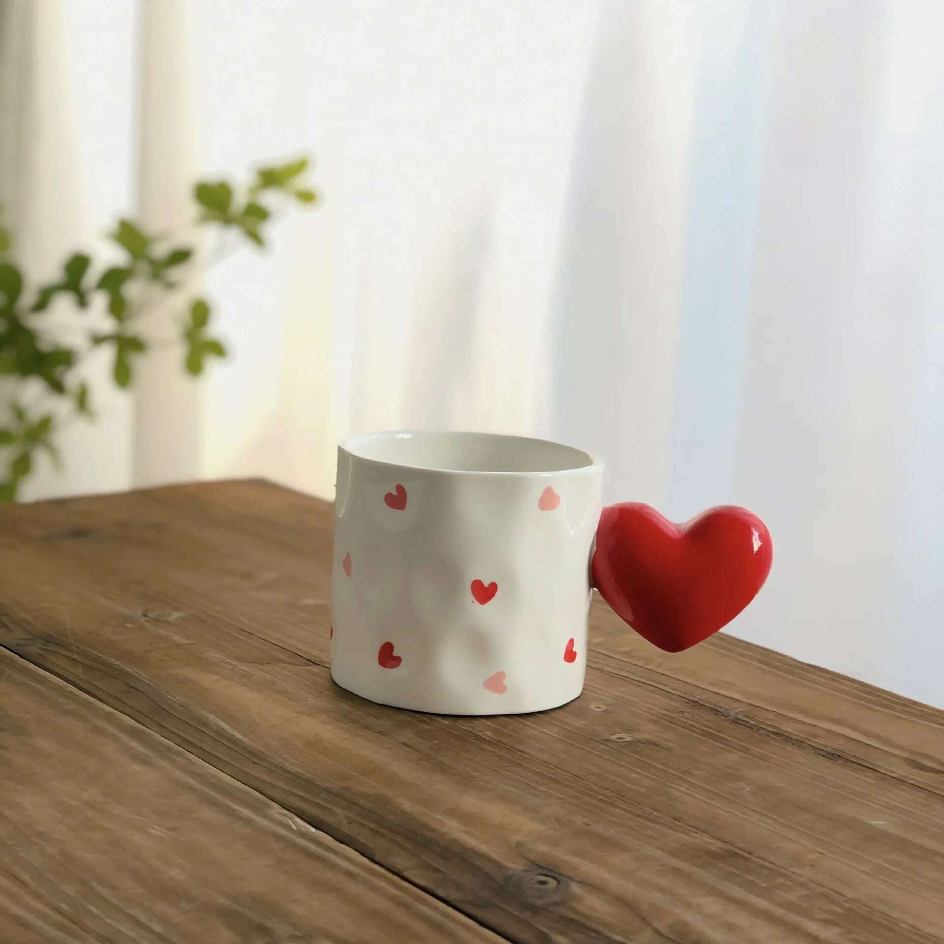 KIMLUD, Creative Hand Drawn Love Heart Cup Cute Round Handle Cup Colorful Polka Dot Cup Student Water Cup Mug Mug Coffee Mug Ins, Red Heart / 450ML, KIMLUD Women's Clothes