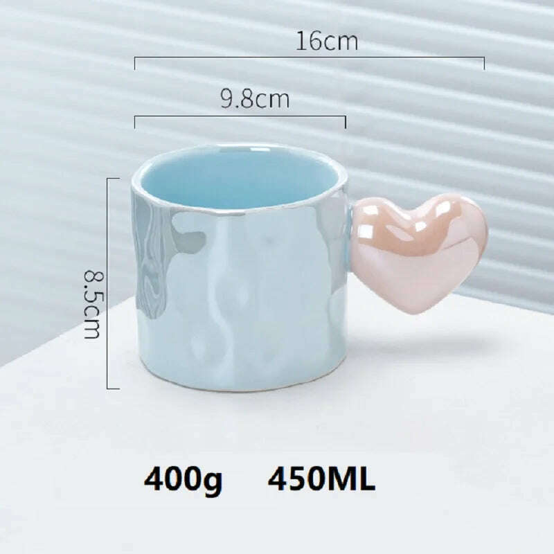 KIMLUD, Creative Hand Drawn Love Heart Cup Cute Round Handle Cup Colorful Polka Dot Cup Student Water Cup Mug Mug Coffee Mug Ins, Blue / 450ML, KIMLUD Women's Clothes