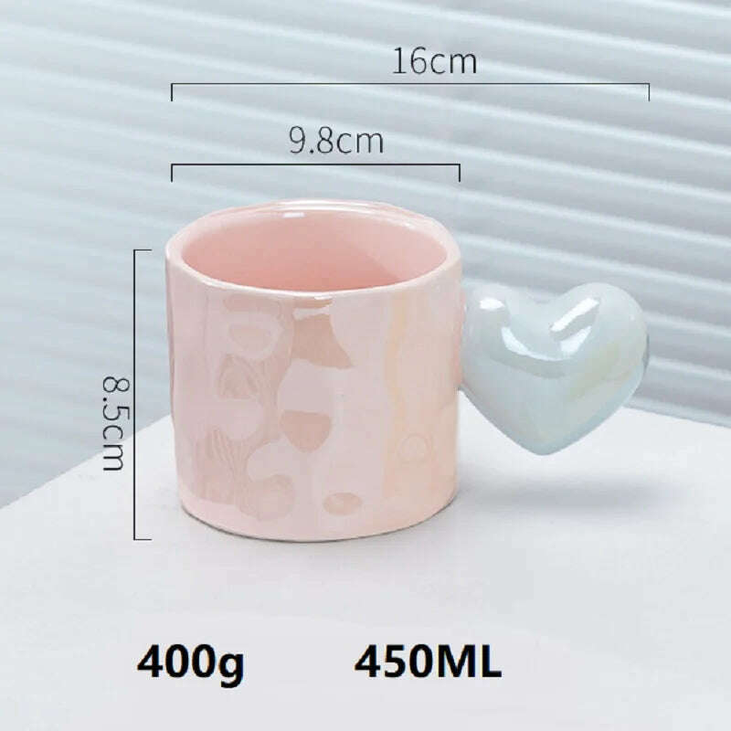 KIMLUD, Creative Hand Drawn Love Heart Cup Cute Round Handle Cup Colorful Polka Dot Cup Student Water Cup Mug Mug Coffee Mug Ins, Pink / 450ML, KIMLUD Women's Clothes