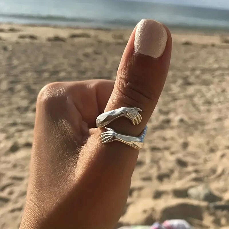 Creative Hugging Metal Ring Adjustable Open End Finger Jewellery for Women Men Fashion Wedding Party Valentine's Day Gifts - KIMLUD
