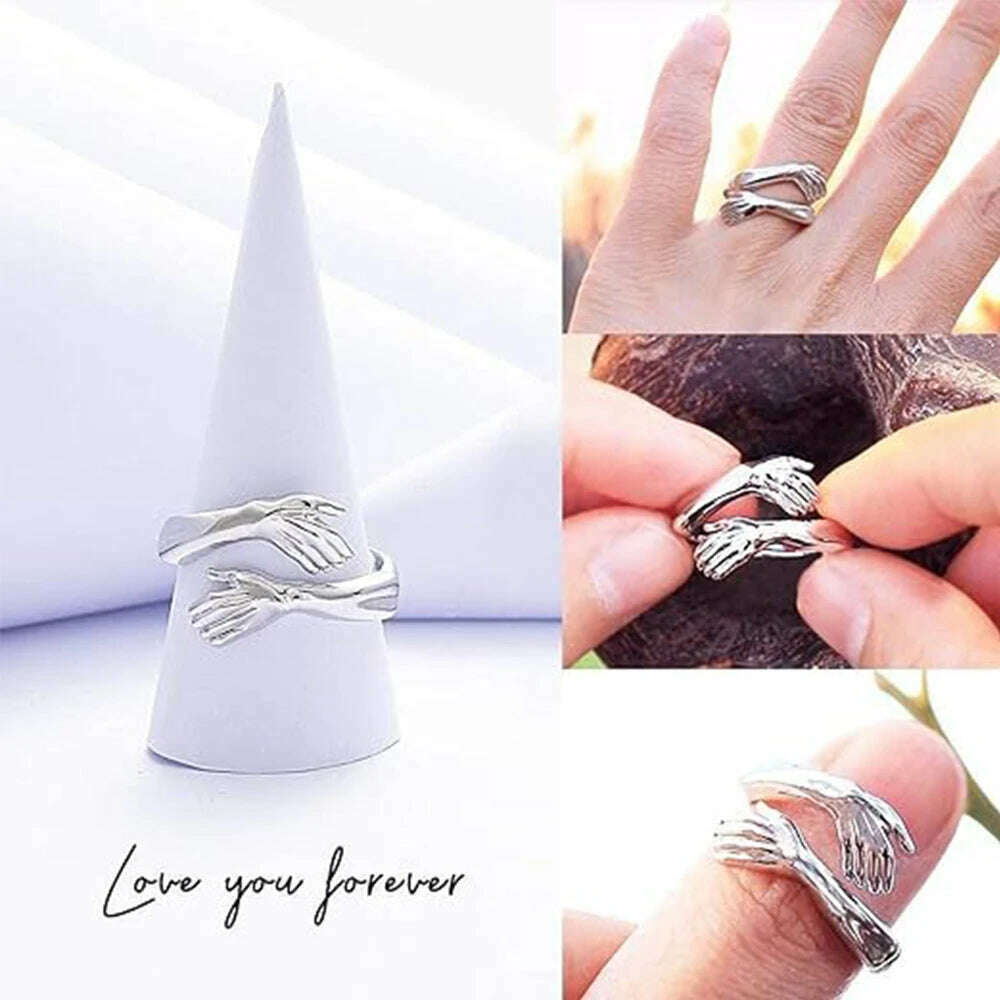 Creative Hugging Metal Ring Adjustable Open End Finger Jewellery for Women Men Fashion Wedding Party Valentine's Day Gifts - KIMLUD