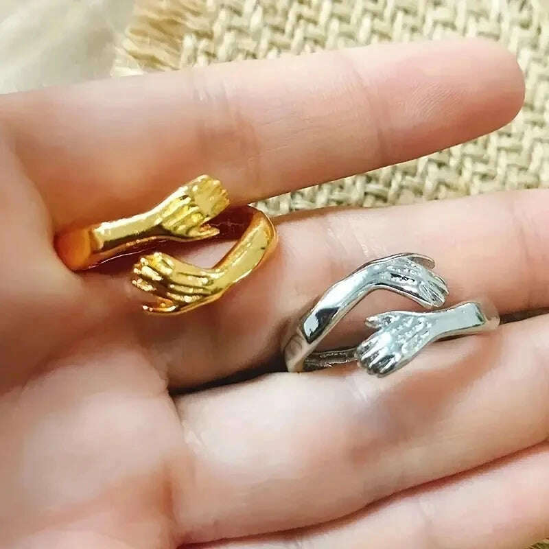 Creative Hugging Metal Ring Adjustable Open End Finger Jewellery for Women Men Fashion Wedding Party Valentine's Day Gifts - KIMLUD