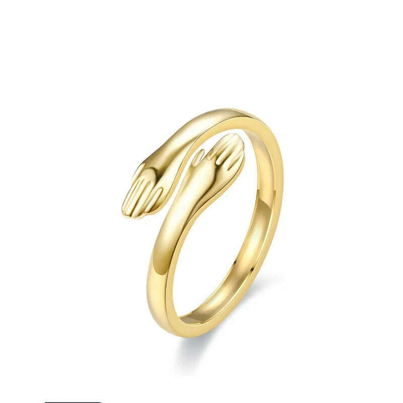 Creative Hugging Metal Ring Adjustable Open End Finger Jewellery for Women Men Fashion Wedding Party Valentine's Day Gifts - KIMLUD