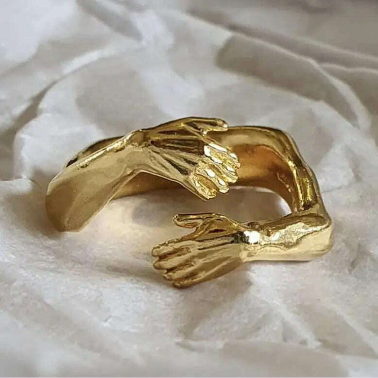 Creative Hugging Metal Ring Adjustable Open End Finger Jewellery for Women Men Fashion Wedding Party Valentine's Day Gifts - KIMLUD
