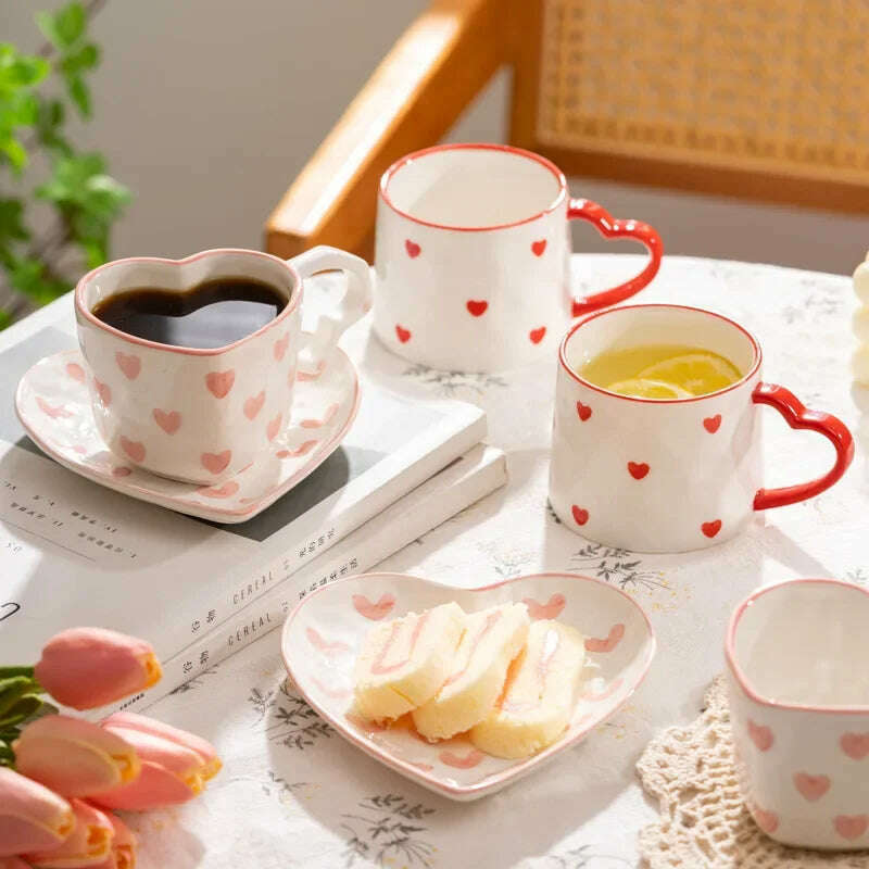 Creative INS Style Cute Coffee mug Tea Cup Hand Painted Love Heart Ceramics Milk Cups Coffee Cups For Home office Tableware Gift - KIMLUD