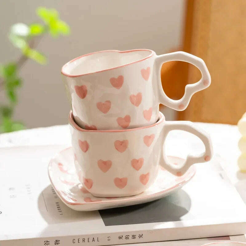 KIMLUD, Creative INS Style Cute Coffee mug Tea Cup Hand Painted Love Heart Ceramics Milk Cups Coffee Cups For Home office Tableware Gift, KIMLUD Womens Clothes