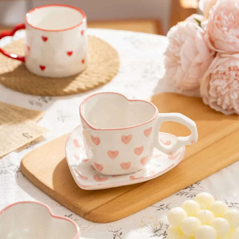 KIMLUD, Creative INS Style Cute Coffee mug Tea Cup Hand Painted Love Heart Ceramics Milk Cups Coffee Cups For Home office Tableware Gift, KIMLUD Womens Clothes