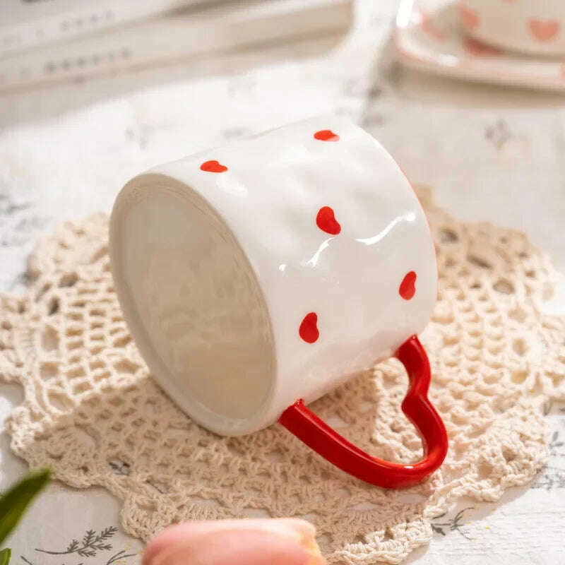Creative INS Style Cute Coffee mug Tea Cup Hand Painted Love Heart Ceramics Milk Cups Coffee Cups For Home office Tableware Gift - KIMLUD