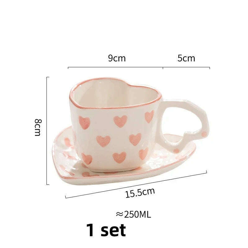 KIMLUD, Creative INS Style Cute Coffee mug Tea Cup Hand Painted Love Heart Ceramics Milk Cups Coffee Cups For Home office Tableware Gift, 1 set / 201-300ml, KIMLUD Womens Clothes