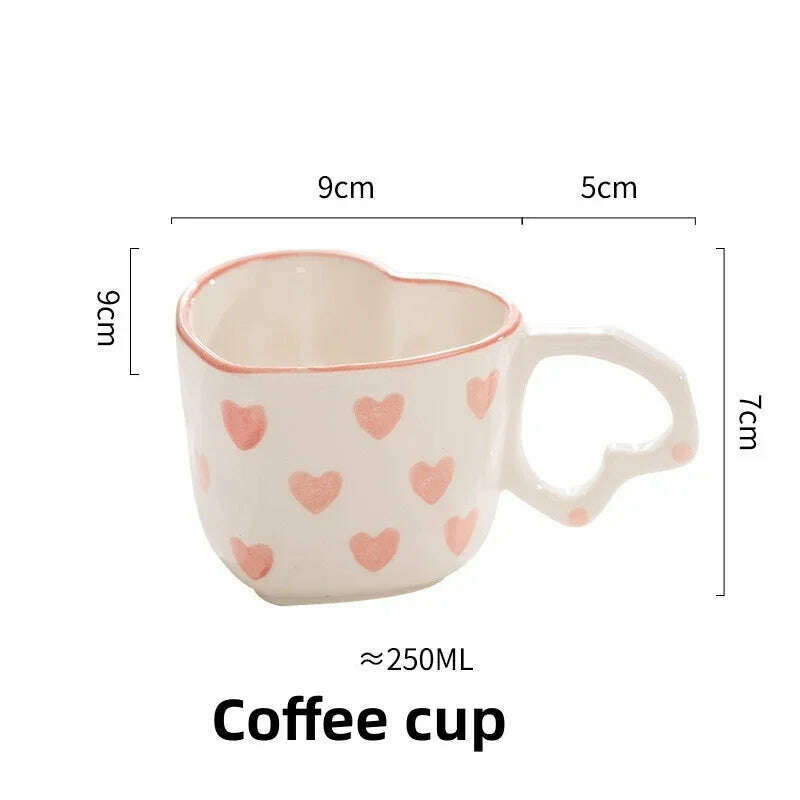 Creative INS Style Cute Coffee mug Tea Cup Hand Painted Love Heart Ceramics Milk Cups Coffee Cups For Home office Tableware Gift, Coffee cup / 201-300ml, KIMLUD Women's Clothes