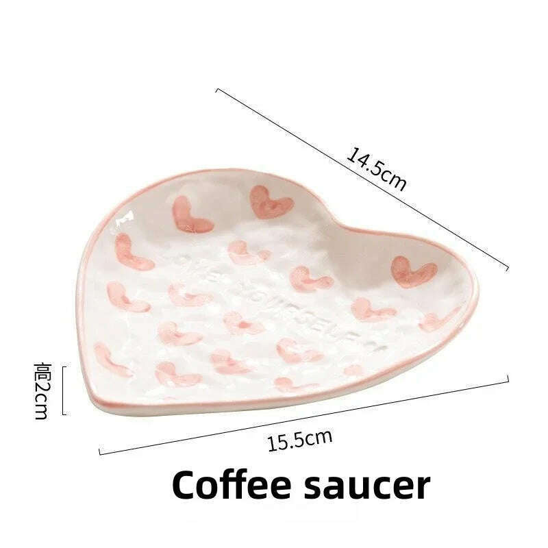 Creative INS Style Cute Coffee mug Tea Cup Hand Painted Love Heart Ceramics Milk Cups Coffee Cups For Home office Tableware Gift, Coffee saucer / 201-300ml, KIMLUD Women's Clothes