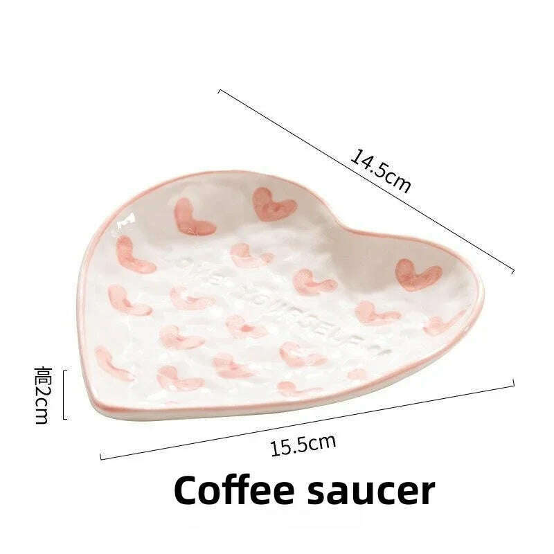 KIMLUD, Creative INS Style Cute Coffee mug Tea Cup Hand Painted Love Heart Ceramics Milk Cups Coffee Cups For Home office Tableware Gift, Coffee saucer / 201-300ml, KIMLUD Womens Clothes