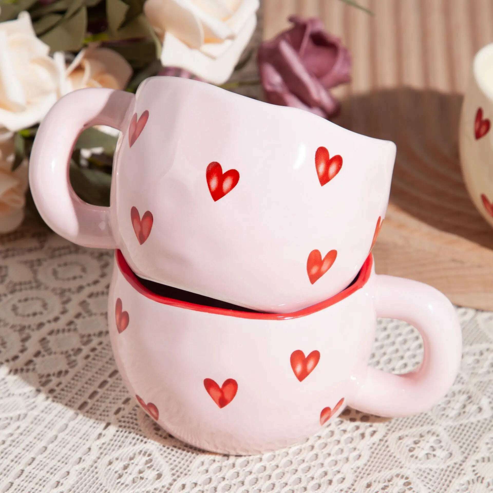 KIMLUD, Creative Love Mug High Value Ceramic Water Cup Home Couple Mug Cute Office Delicate Coffee Mug, KIMLUD Womens Clothes