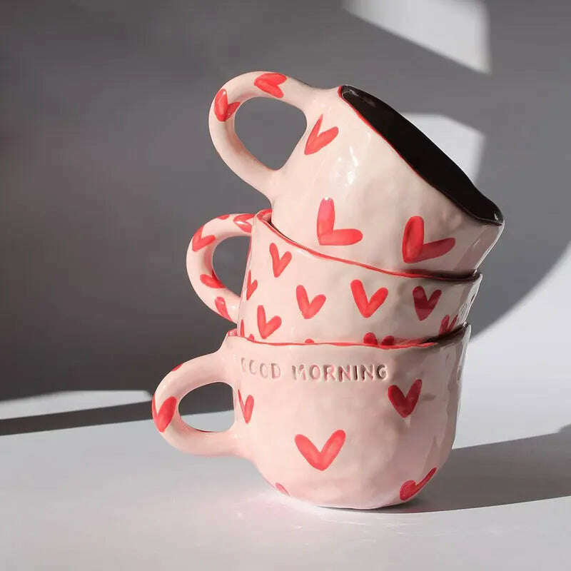 KIMLUD, Creative Love Mug High Value Ceramic Water Cup Home Couple Mug Cute Office Delicate Coffee Mug, KIMLUD Women's Clothes