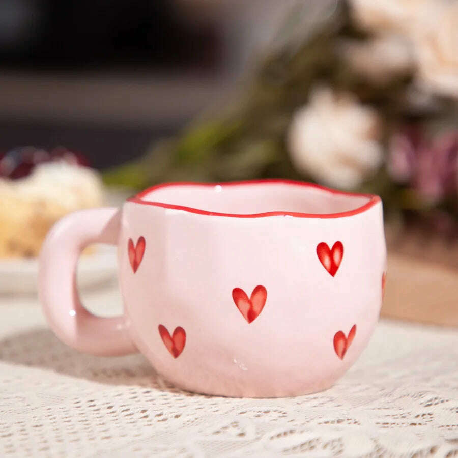 KIMLUD, Creative Love Mug High Value Ceramic Water Cup Home Couple Mug Cute Office Delicate Coffee Mug, Red / 201-300ml, KIMLUD Women's Clothes