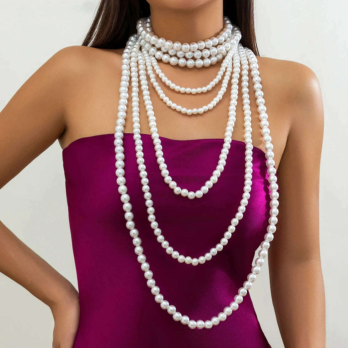 Creative Multilayer Imitation Pearl Long Chain Necklace for Women Elegant Tassel Beads Choker Party Y2K Jewelry Wed Accessories - KIMLUD