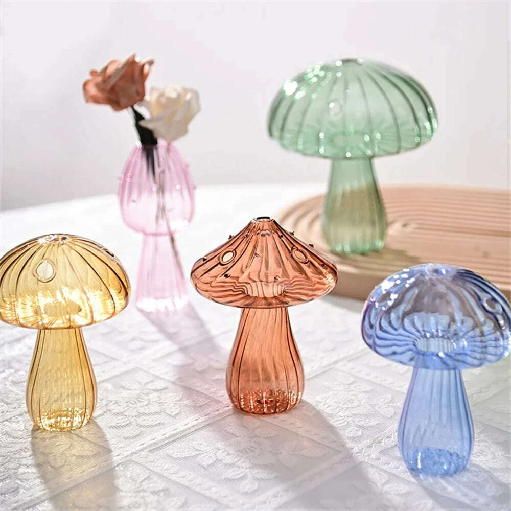 KIMLUD, Creative Mushroom Glass Flower Vase Plant Hydroponic Terrarium Art Plant Table Vase Glass Crafts DIY Room Decor Bottle Ваза, KIMLUD Womens Clothes