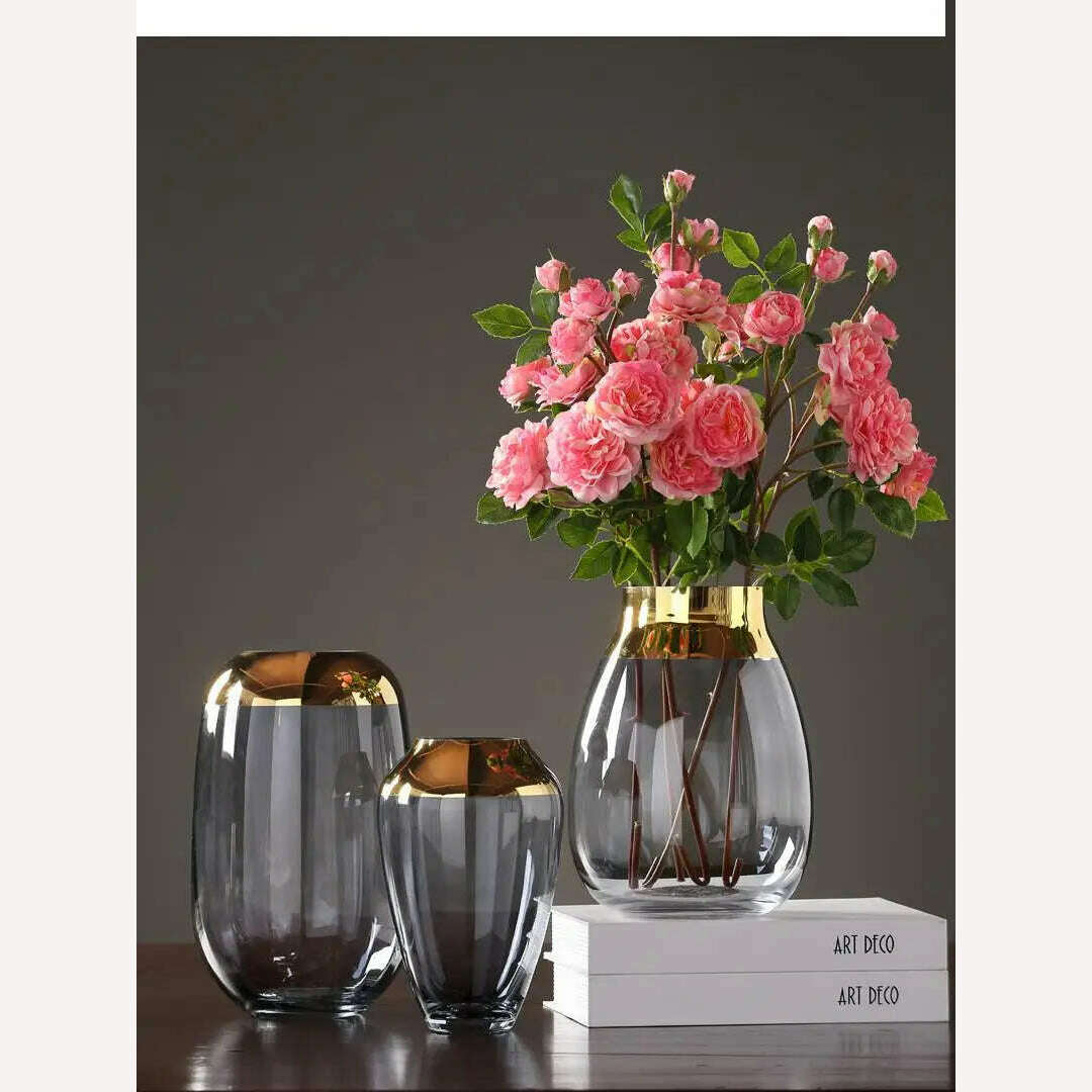 KIMLUD, Creative Nordic glass Gold vase Transparent Hydroponics Flower arrangement accessories Modern home decorations wedding vases, KIMLUD Womens Clothes