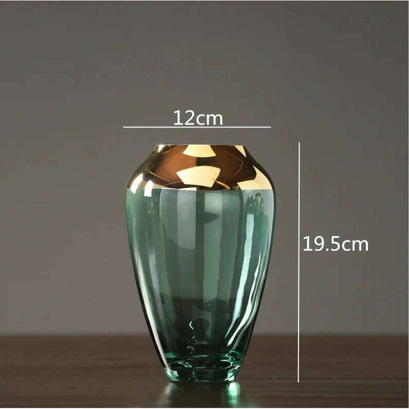 KIMLUD, Creative Nordic glass Gold vase Transparent Hydroponics Flower arrangement accessories Modern home decorations wedding vases, 19.5x12cm, KIMLUD Womens Clothes