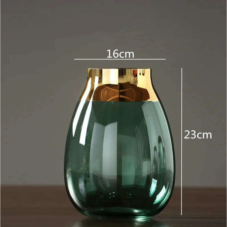 KIMLUD, Creative Nordic glass Gold vase Transparent Hydroponics Flower arrangement accessories Modern home decorations wedding vases, 23x16cm, KIMLUD Womens Clothes