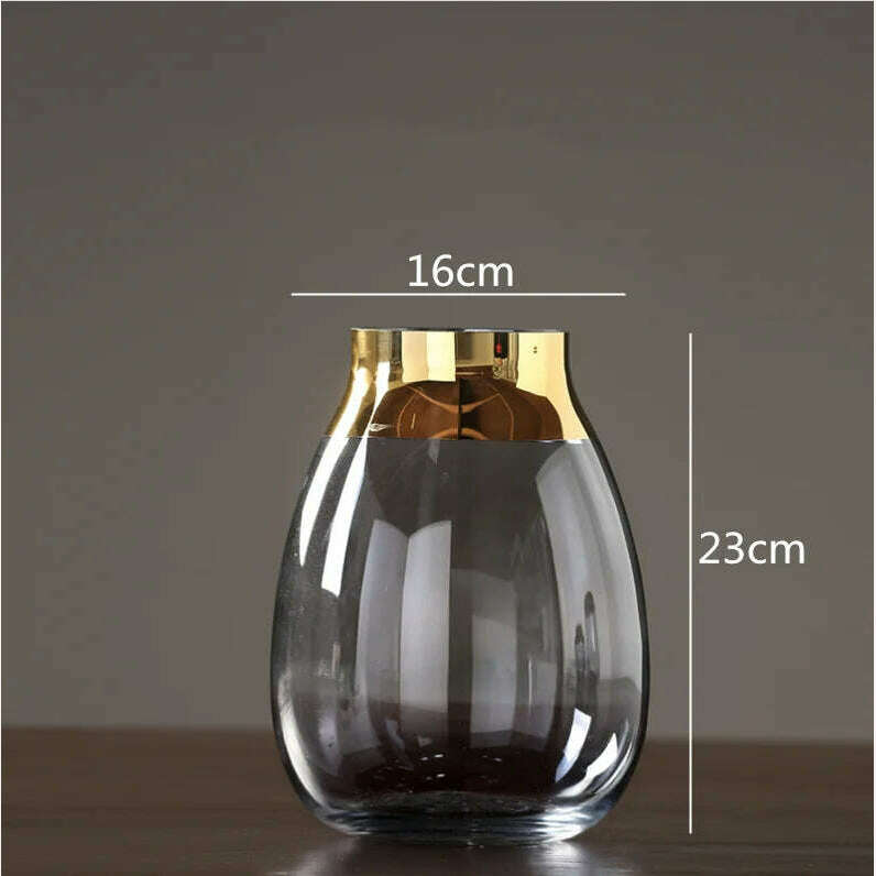 KIMLUD, Creative Nordic glass Gold vase Transparent Hydroponics Flower arrangement accessories Modern home decorations wedding vases, 16x23cm, KIMLUD Womens Clothes