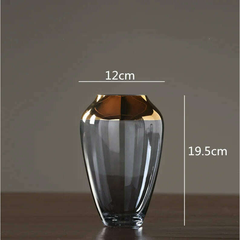 KIMLUD, Creative Nordic glass Gold vase Transparent Hydroponics Flower arrangement accessories Modern home decorations wedding vases, 19.5x12cm 1, KIMLUD Womens Clothes