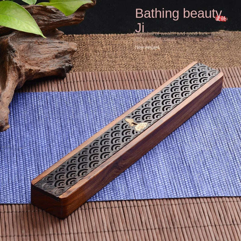 KIMLUD, Creative Retro Black Home Office Wooden Incense Holder Incense Burner Traditional Chinese Type Wood Handmade Carving Censer Box, 2, KIMLUD Womens Clothes