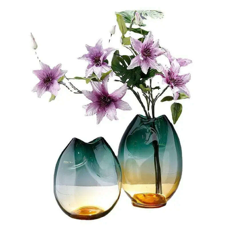 KIMLUD, Creative Transparent Gradient Glass Vase Hydroponic Flower Pots Desk Decoration Artificial Flower Decorative Floral Arrangement, KIMLUD Womens Clothes