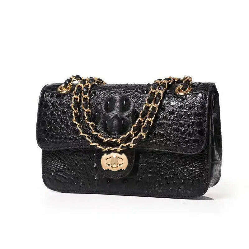 Crocodile Handbag Chain Crossbody Bags for Women 2023 Luxury Brand Leather Shoulder Bag Female Fashion Trend Designer Handbags, black 2, KIMLUD Women's Clothes