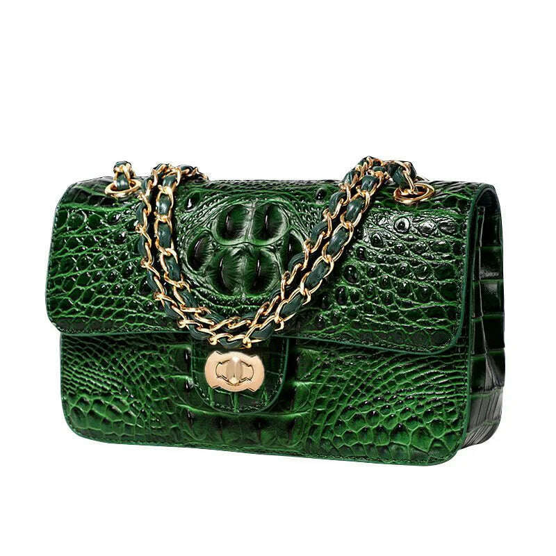 KIMLUD, Crocodile Handbag Chain Crossbody Bags for Women 2023 Luxury Brand Leather Shoulder Bag Female Fashion Trend Designer Handbags, green 1, KIMLUD Womens Clothes