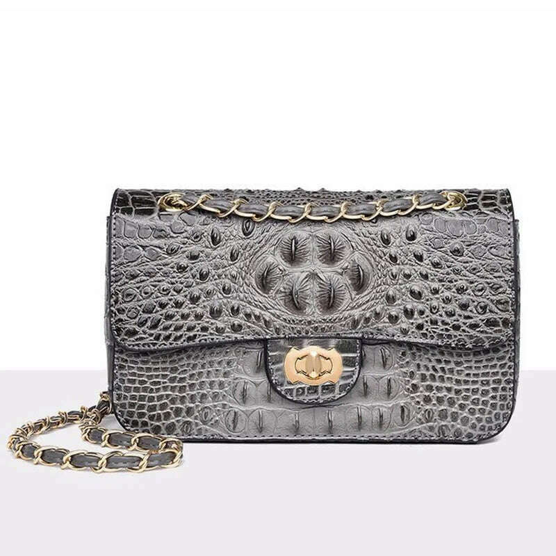 KIMLUD, Crocodile Handbag Chain Crossbody Bags for Women 2023 Luxury Brand Leather Shoulder Bag Female Fashion Trend Designer Handbags, gray, KIMLUD Womens Clothes