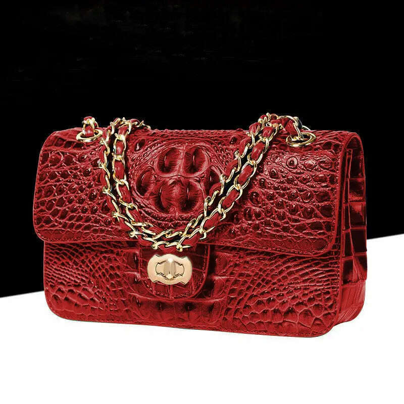 KIMLUD, Crocodile Handbag Chain Crossbody Bags for Women 2023 Luxury Brand Leather Shoulder Bag Female Fashion Trend Designer Handbags, red 1, KIMLUD Womens Clothes