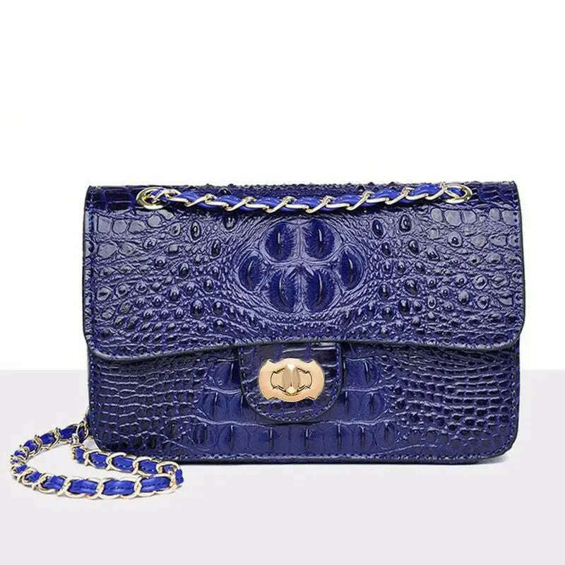 KIMLUD, Crocodile Handbag Chain Crossbody Bags for Women 2023 Luxury Brand Leather Shoulder Bag Female Fashion Trend Designer Handbags, blue, KIMLUD Womens Clothes