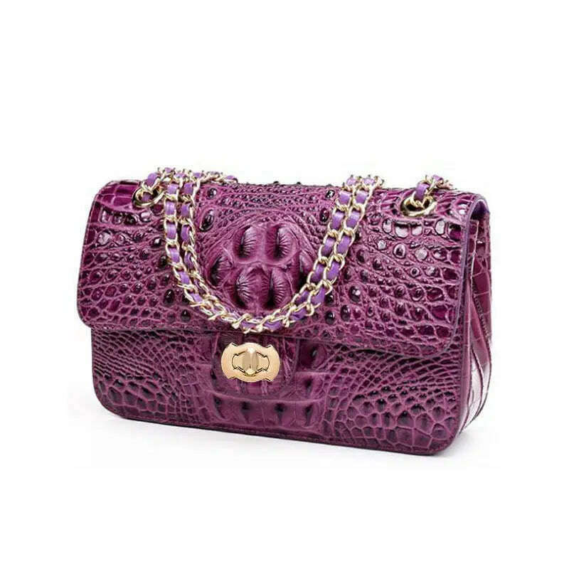 KIMLUD, Crocodile Handbag Chain Crossbody Bags for Women 2023 Luxury Brand Leather Shoulder Bag Female Fashion Trend Designer Handbags, purple, KIMLUD Womens Clothes