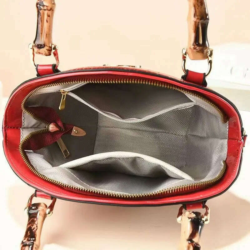 KIMLUD, Crocodile Pattern Creative Shell Shaped Shoulder Bags High Quality Retro Bamboo Joint Handle Handbag Women Office Crossbody Bag, KIMLUD Womens Clothes
