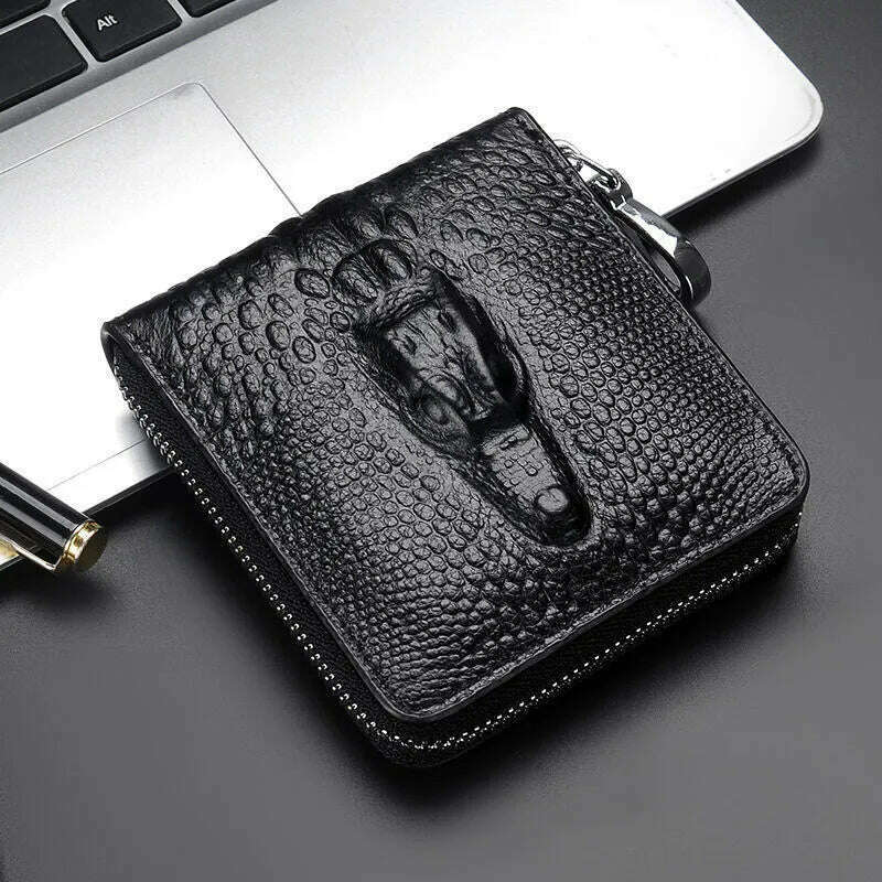 KIMLUD, Crocodile Pattern Genuine Leather Purse Male Walet Multifunction Storage Zipper Bag Coin Purse Credit Card Holder Wallets, KIMLUD Womens Clothes