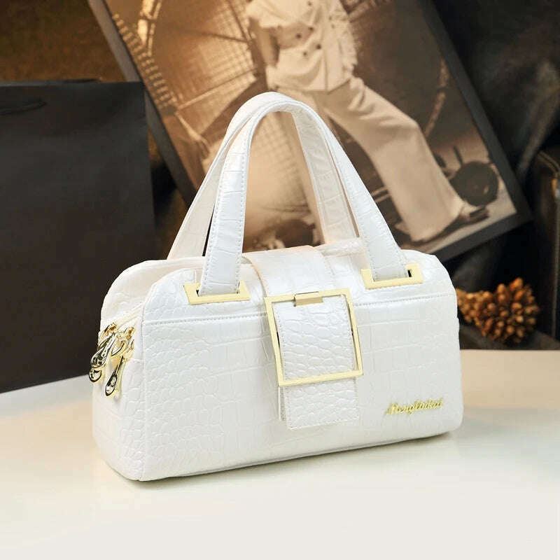 KIMLUD, Crocodile pattern leather Women handbags 2021 female shoulder messenger bag soft leather Portable Boston middle-aged mother bags, White, KIMLUD Womens Clothes