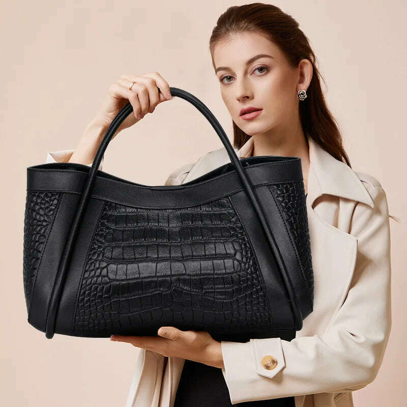 KIMLUD, Crocodile Pattern Leather Women&#39;s Handbags Fashion Commuter Large Capacity Tote Shoulder Messenger Bags Luxury Fashion, KIMLUD Womens Clothes