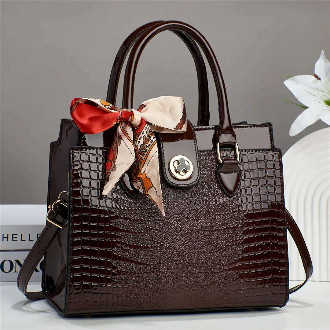 KIMLUD, Crocodile Pattern Texture PU Crossbody Bags Light Luxury High-quality Women's Handbag Fashion Versatile Commuting Shoulder Bag, Dark Brown, KIMLUD Womens Clothes