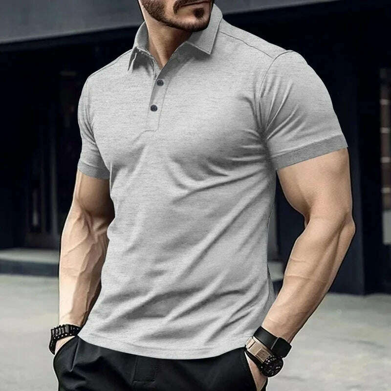 Cross border Summer AliExpress Amazon Men's Polo with Polo Collar and Button Up Solid Color Large Casual Sports Polo Shirt - KIMLUD