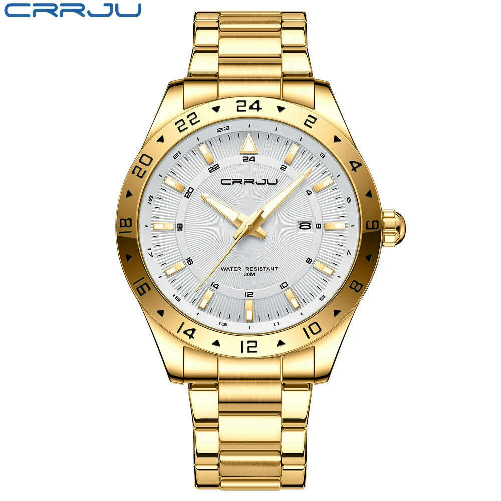 CRRJU Fashion Watch Men Stainless Steel Top Brand Luxury Waterproof Luminous Wristwatch Mens Watches Sports Quartz Date, KIMLUD Women's Clothes