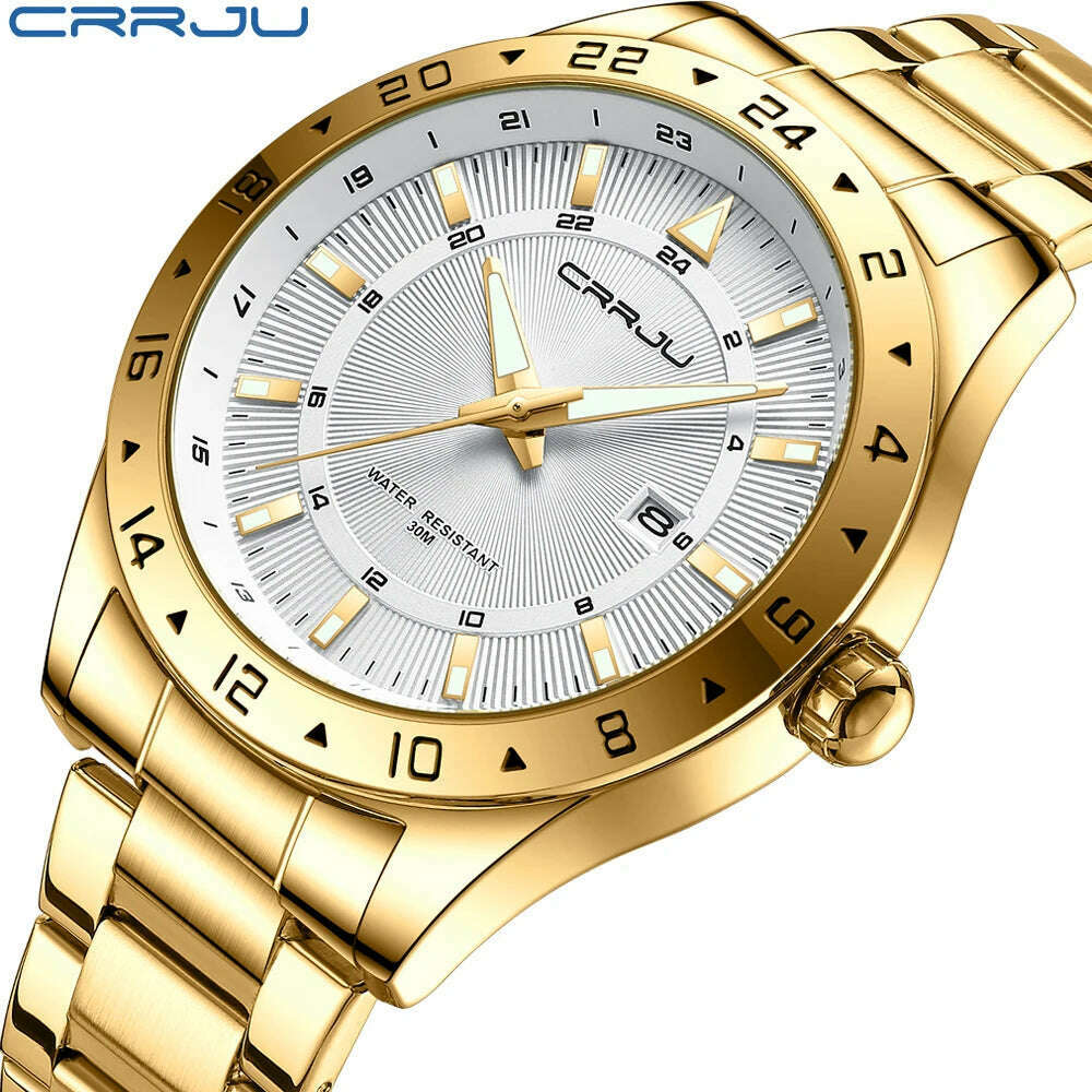 CRRJU Fashion Watch Men Stainless Steel Top Brand Luxury Waterproof Luminous Wristwatch Mens Watches Sports Quartz Date, KIMLUD Women's Clothes