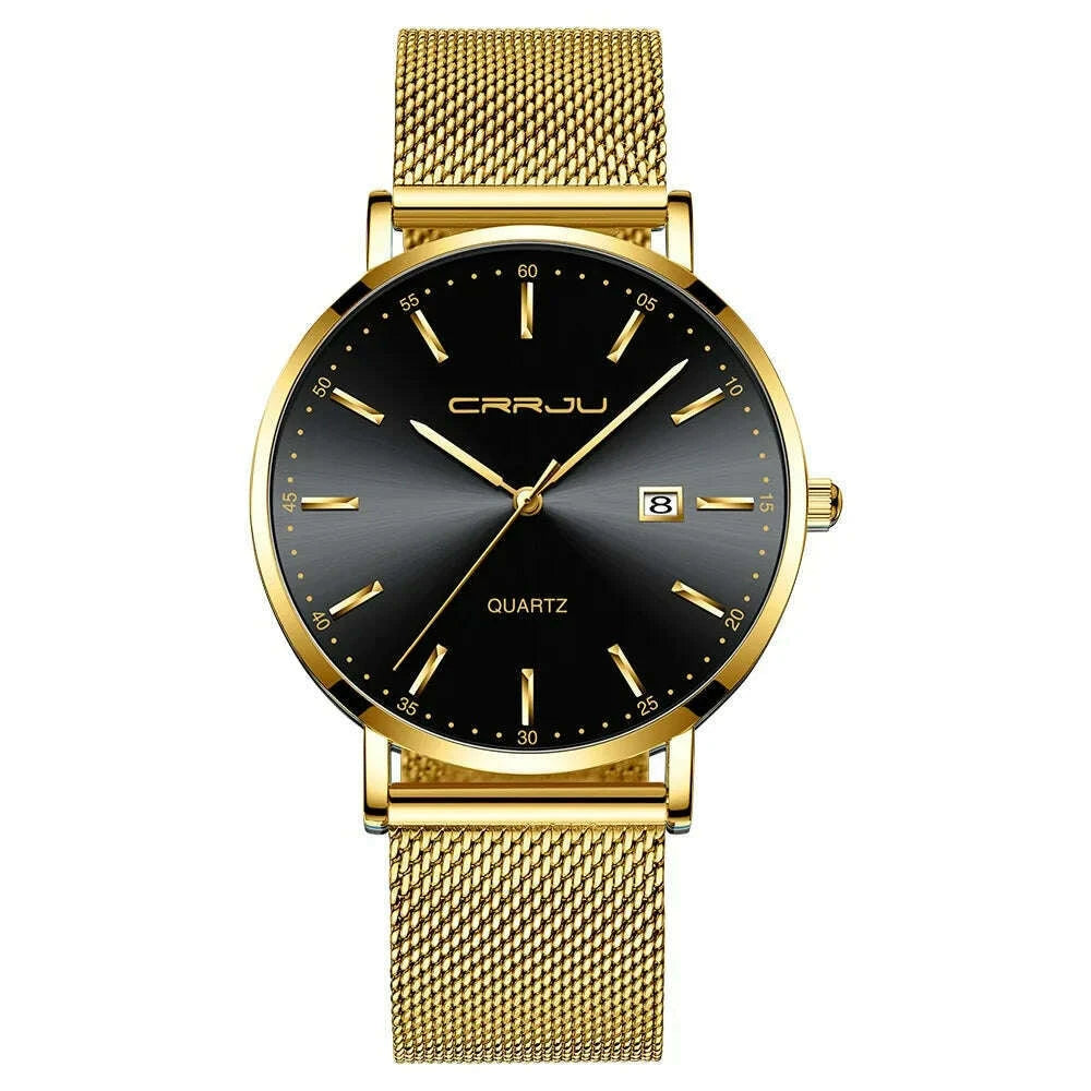 KIMLUD, CRRJU Luxury Fashion Woman Bracelet Watch Women Casual Waterproof Quartz Ladies Dress Watches Gift lover Clock relogio feminino, gold black, KIMLUD Womens Clothes