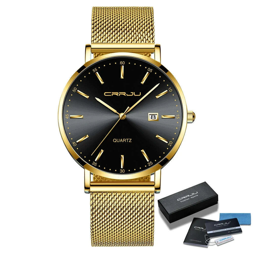 KIMLUD, CRRJU Luxury Fashion Woman Bracelet Watch Women Casual Waterproof Quartz Ladies Dress Watches Gift lover Clock relogio feminino, gold black BOX, KIMLUD Womens Clothes